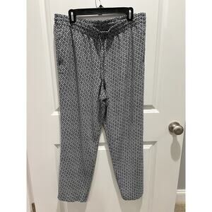 Talbots Womens Sz Large Pants Navy White Loose Fit Elastic Waist Pockets